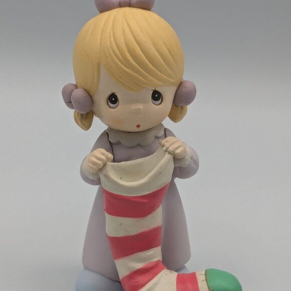 Precious Moments Girl Holding Stocking Figurine, 1995, Vintage - Picture 1 of 9